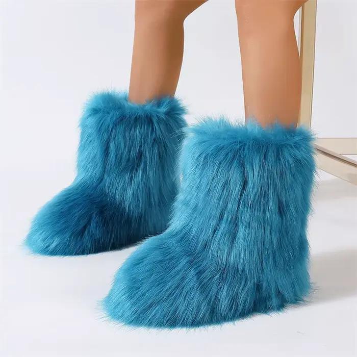 Bottes en fausse fourrure Wimen, bottes d'hiver moelleuses et chaudes mi-mollet, bottes de neige de luxe à la mode, chaussures plates confortables pour l'extérieur