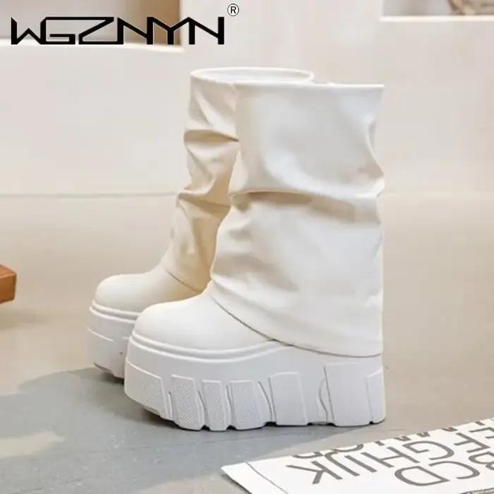 14CM nouveaux bottines chaussures bottes en cuir microfibre naturelle 2025 hiver femmes