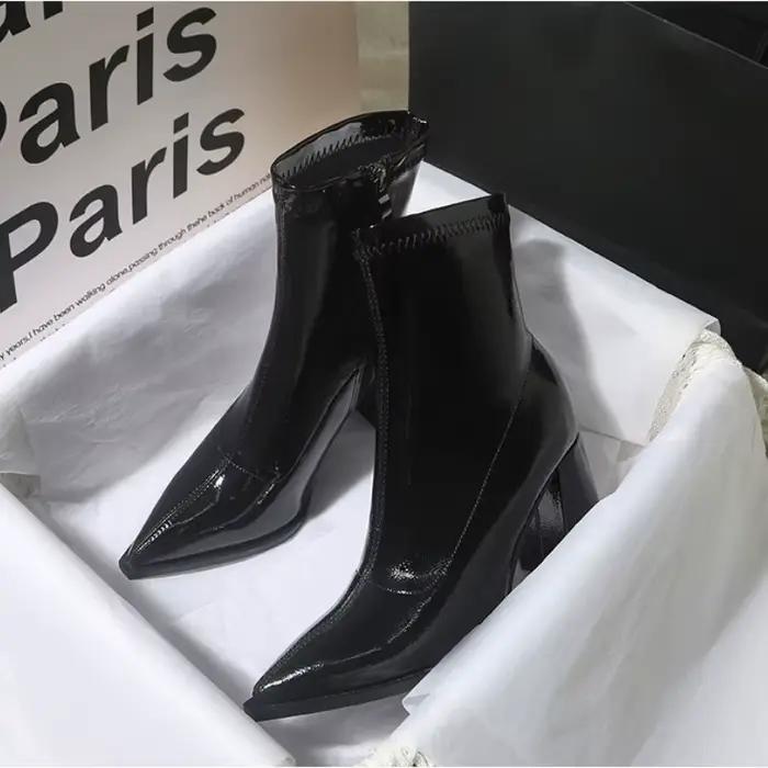 Bottines d'hiver en cuir verni pour femmes
