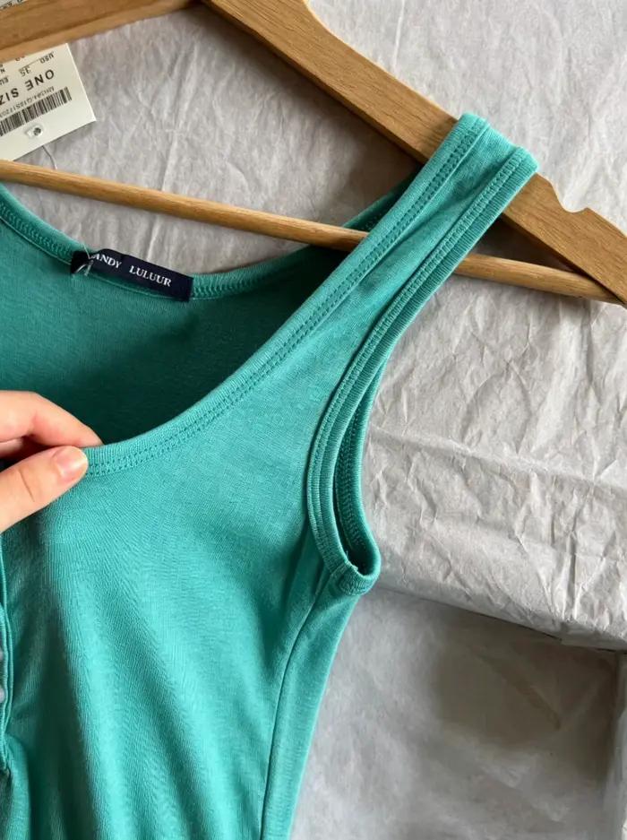 Débardeurs slim à boutons turquoise pour femmes, nouvelle collection été, streetwear simple, gilets sans manches polyvalents, camisoles vintage basiques en coton Y2K