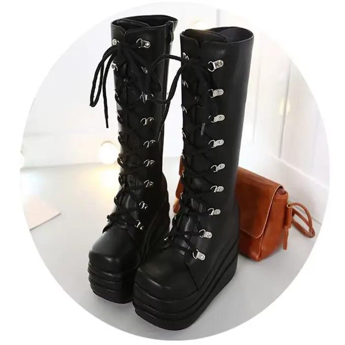 Bottes compensées à lacets pour femmes
