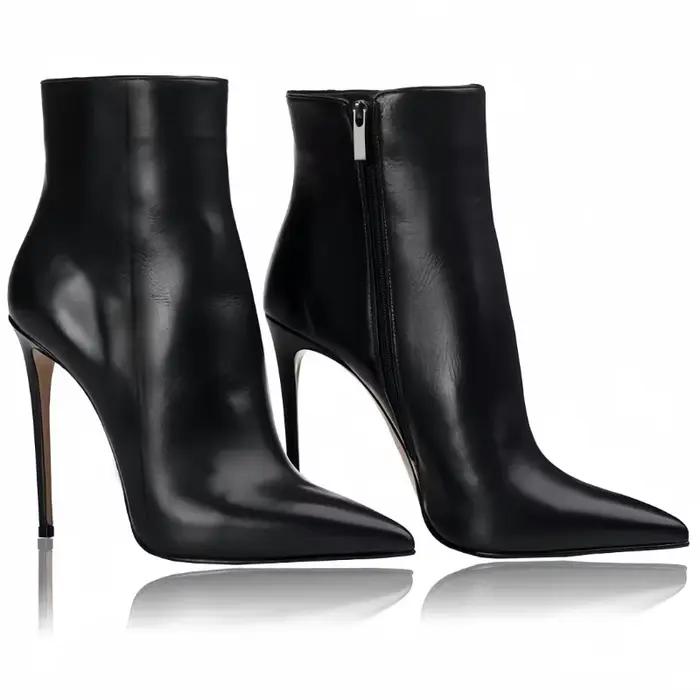Bottes européennes et américaines à bout pointu et talons aiguilles en cuir PU