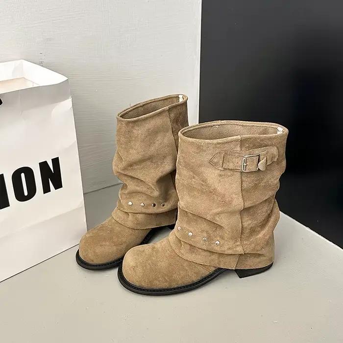Bottines courtes plissées à la mode pour femmes