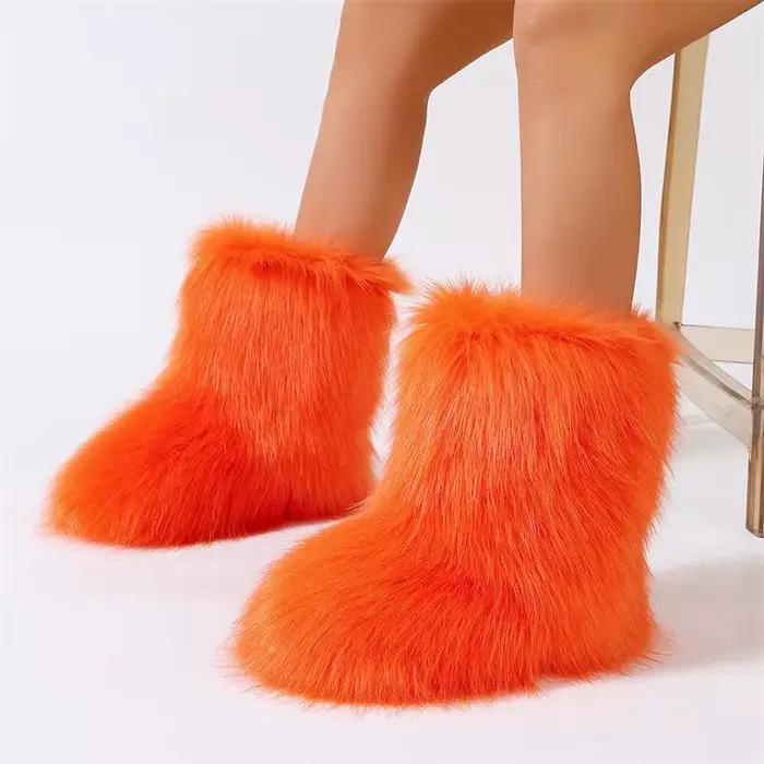 Bottes en fausse fourrure Wimen, bottes d'hiver moelleuses et chaudes mi-mollet, bottes de neige de luxe à la mode, chaussures plates confortables pour l'extérieur