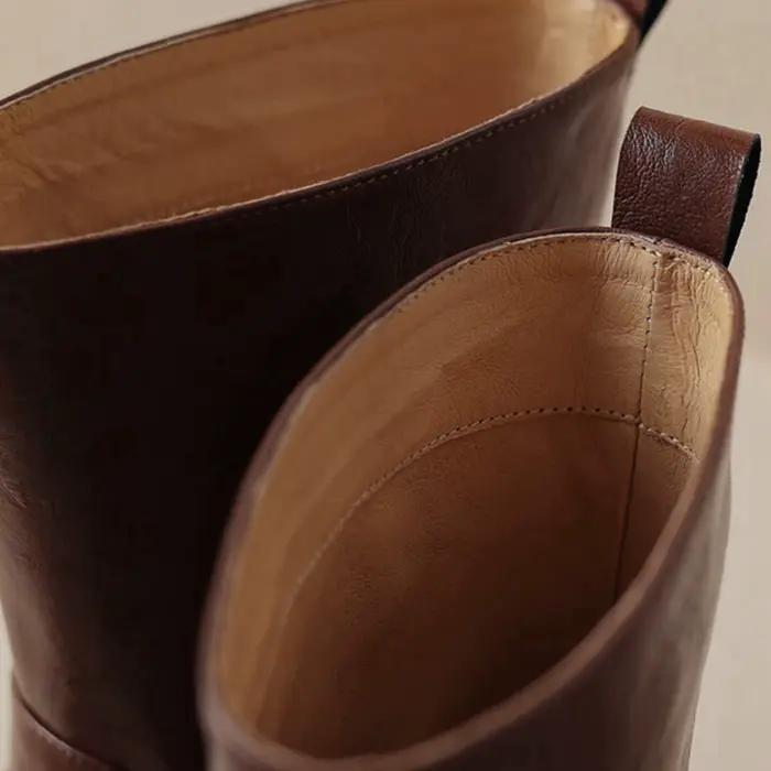 Botines Mujer grande taille 32-48 bottes en cuir véritable femmes Style rétro talons épais robe plate-forme de fête chaussures grande taille 47 48 HG187