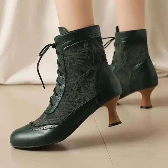2025 hiver nouvelle mode victorienne bout pointu bottines pour femmes dentelle couture Punk à lacets talon bas grande taille chaussures