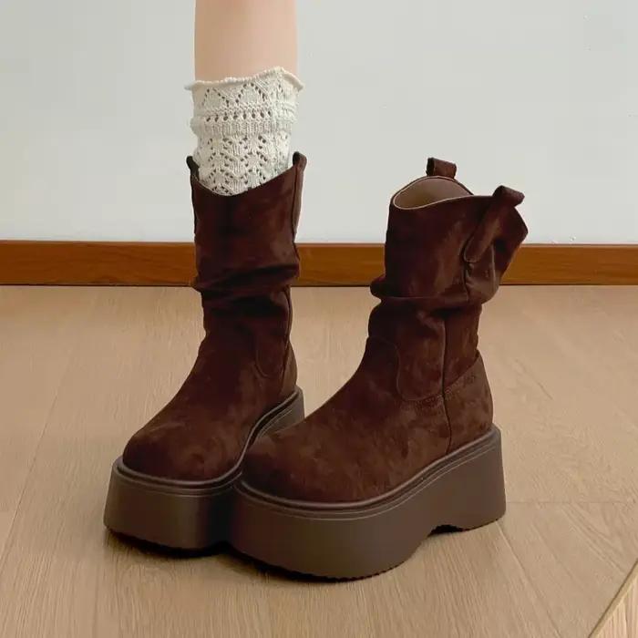 Bottines à plateforme épaisse et semelle épaisse pour femme