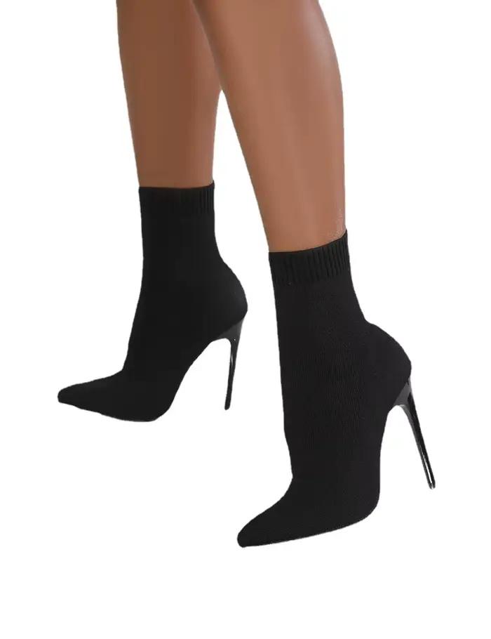 Bottes courtes à talons hauts pour femmes, chaussures noires, automne, hiver