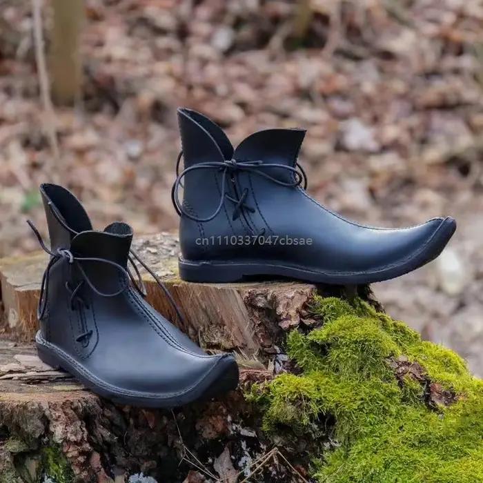 Bottes courtes médiévales Renaissance à bout pointu, style elfe, à lacets latéraux, pour hommes et femmes, idéales pour Halloween, cosplay et fêtes 2026