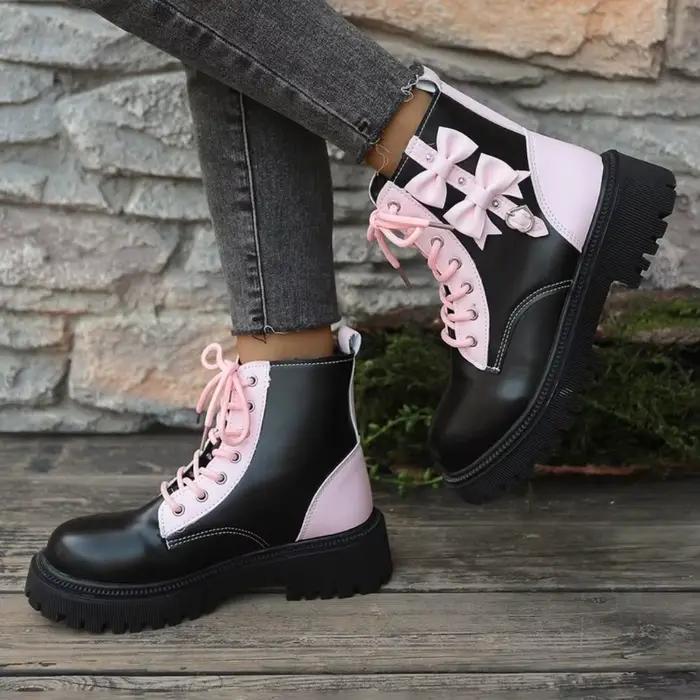 Bottines à lacets pour femme, rose bonbon, avec nœud, multicolores, à semelle épaisse, style Candy Punk, avec décoration métallique, collection automne 2026, taille 42