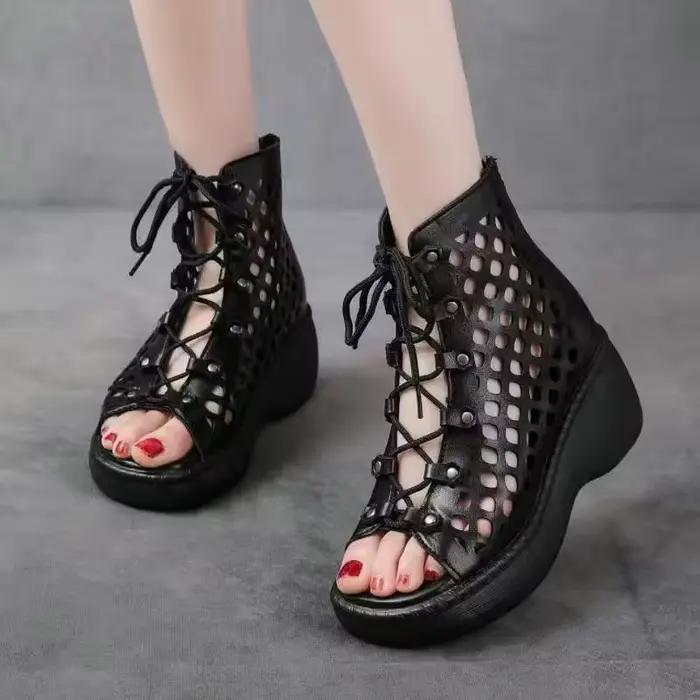 Bottes montantes pour femme en cuir véritable