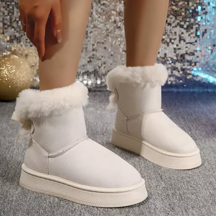 Bottes de neige élégantes à bout rond avec nœud, chaussures d'hiver plates et résistantes à l'usure pour étudiants, chaussures chaudes en velours pour femmes, nouvelle collection