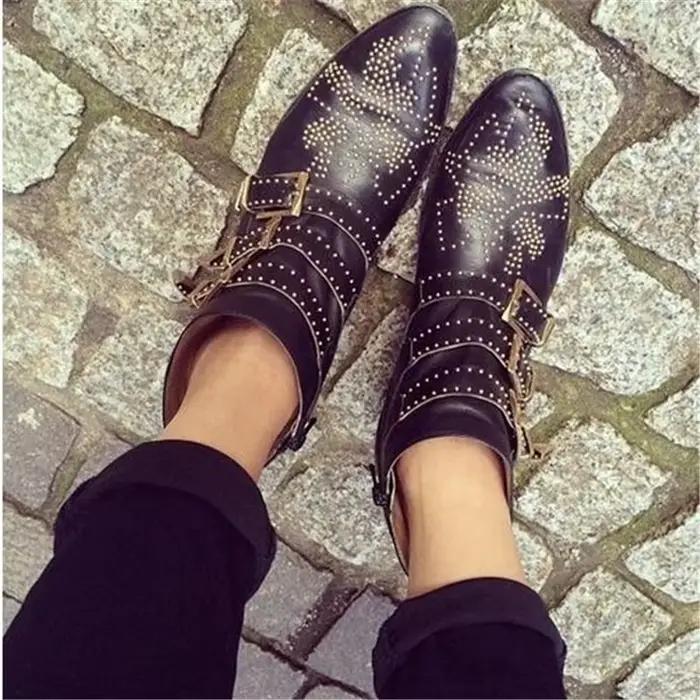 Bottines femme Rivet fleur Susanna clouté bottes de Cowboy haute qualité en cuir véritable chaussures de luxe dames Botines Mujer