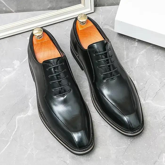 Chaussures Oxford en cuir verni à lacets pour hommes, cuir verni, robe de mariée formelle, zone de créateur, chaussures de luxe, nouveau