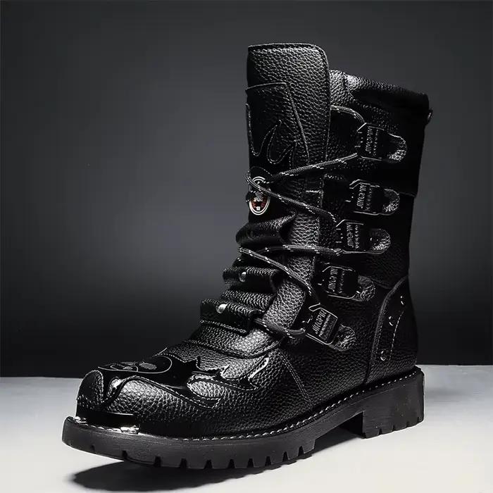 Bottes de cyclisme quatre saisons pour hommes en cuir, mode britannique, antidérapantes, grandes tailles, mi-mollets, pour motocyclistes et occasions spéciales