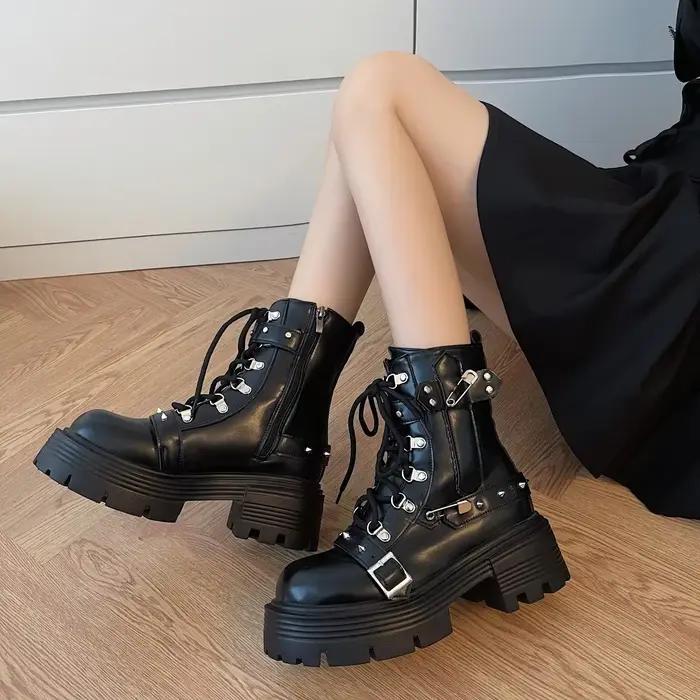 JODesign-Bottes Gothiques Courtes à Rivets pour Femme, Chaussures Rock de Style Punk, Décor en Métal, Nouvelle Collection 2024