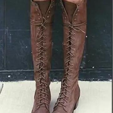 Bottes hautes à rivets pour femmes, nouvelle collection automne-hiver, chaussures de mode européennes, idéales pour Wish, Amazon, vente en gros, cosplay, carnaval