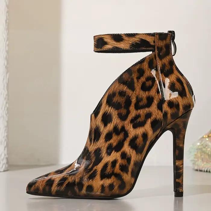 Liyke printemps automne évider bottines femmes Sexy fermeture éclair imprimé léopard chaussons aiguilles femme chaussures talons hauts pompes taille 42