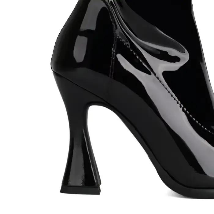 Bottes de moto en cuir noir élastique, bottes au-dessus du genou, bouche de poisson ouverte, Parker, fermeture à glissière latérale, botte d'été, 8cm, 10cm, talon fin, 33-46, 2024