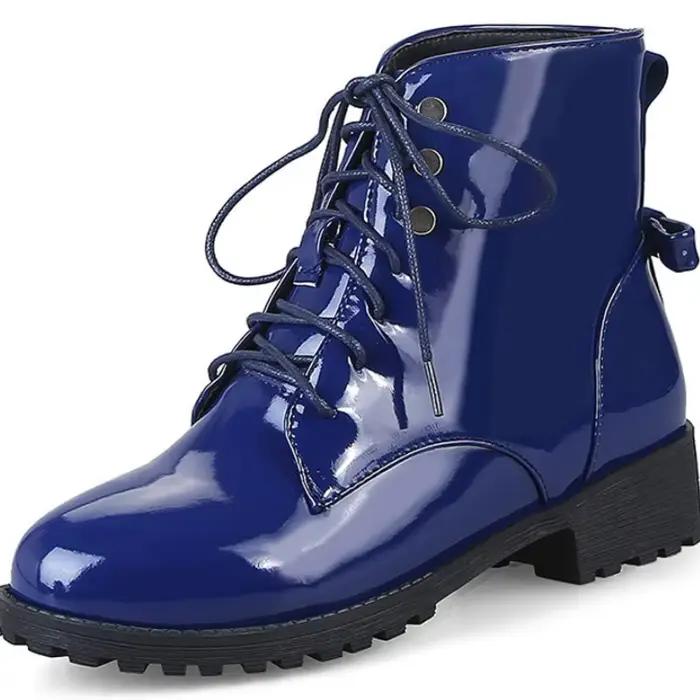Femmes bottes en cuir verni à lacets bottes de Combat femmes automne hiver chaussures talons bas bottes cheville botas femininas WSH4144