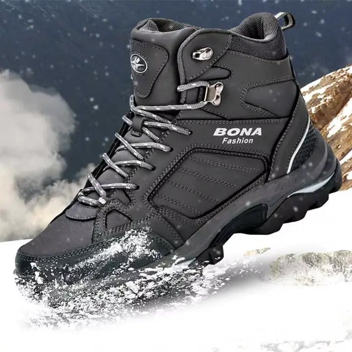 BONA-Bottes en cuir coordonnantes pour homme, chaussures de neige confortables et durables, courtes en peluche, populaires, printemps et automne