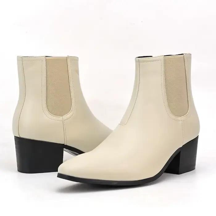 Bottes Chelsea rétro pour homme en PU synthétique, talons élevés, confort et style pour hommes, bottes courtes pointues, options de couleur et de taille, occasions spéciales et quotidiennes