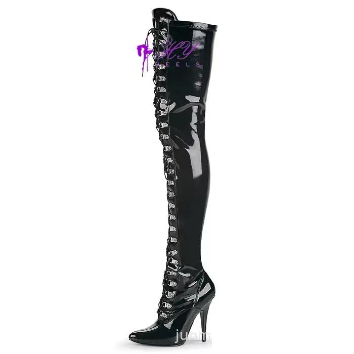 CACA-Cuissardes à talons hauts pour femmes et hommes, Chaussures de poteau, Bottes de cosplay, Parker pointu, Lacets avant, DIY,Big 44,45,46,Dropship, 12cm