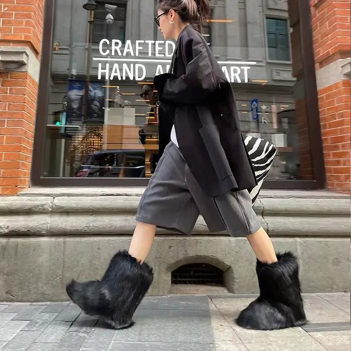 2025 femmes hiver fausse fourrure Bottes femme moelleux en peluche chaud