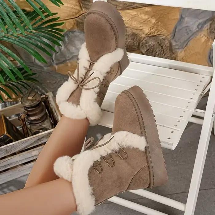 Bottes de neige rétro fourrées pour femme 2026, chaudes et épaisses en coton avec doublure polaire, style romain à enfiler