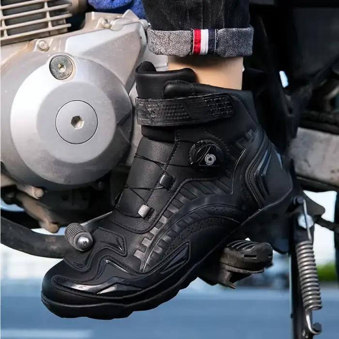 Bottes de Moto Rétro Noires pour Homme, Chaussures de Cyclisme avec Coussretours de Changement de Vitesse, Semelle en Caoutchouc, Degré d'Usure