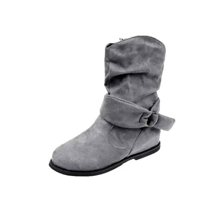 Bottines en daim et mollets pour femmes, couvre-pieds à talons bas, botte à plateforme coupe-vent britannique, chaussures d'automne à la mode, grande taille