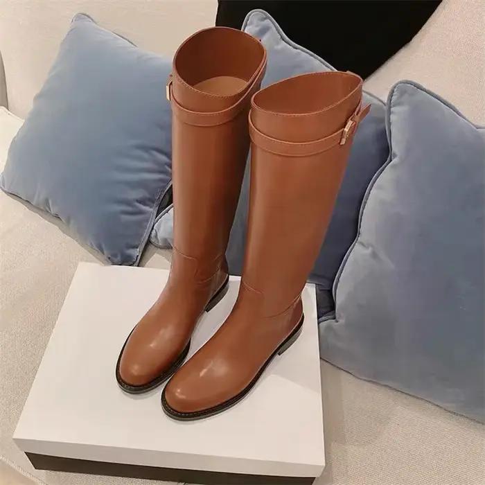 Meotina-Bottes d'équitation en cuir véritable pour femmes