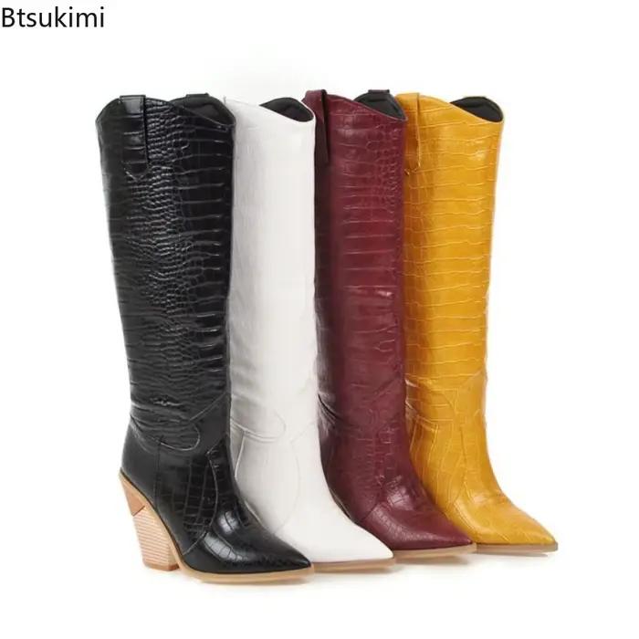 Bottines en cuir PU pour femme, bottes occidentales de Cowboy bout pointu avec fermeture éclair, bottes courtes de Cowgirl pour femmes automne hiver occasions spéciales