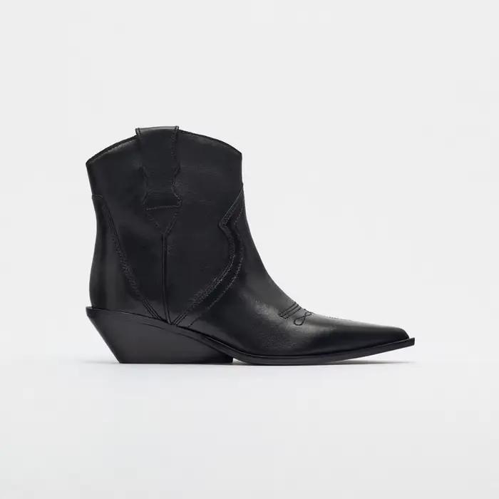 Bottines Chelsea à bout pointu pour femme en cuir de vachette noir à talons hauts