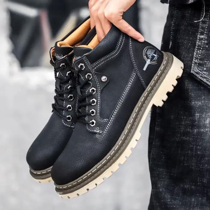 Bottes de moto montantes style britannique pour hommes robustes antidérapantes mi-mollet pour randonnées et travail en plein air
