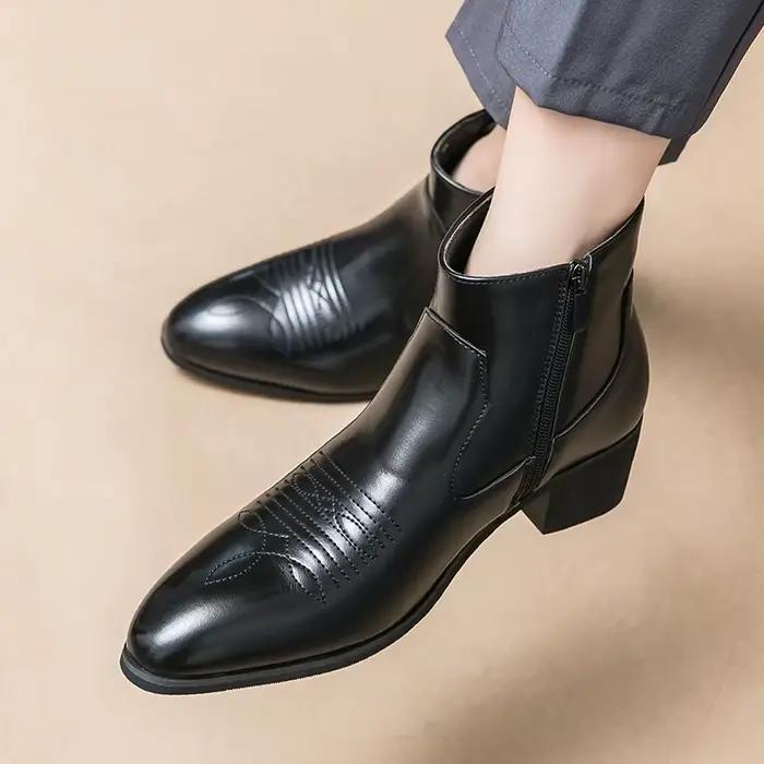 Bottes occidentales noires pour hommes Cowboy marron Chelsea