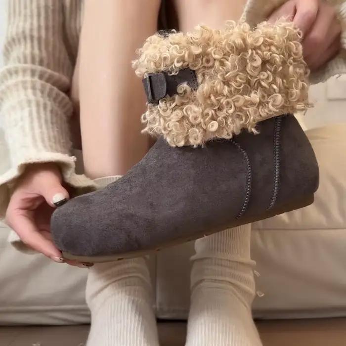 Bottines de neige de luxe en molleton avec boucle en métal pour femme
