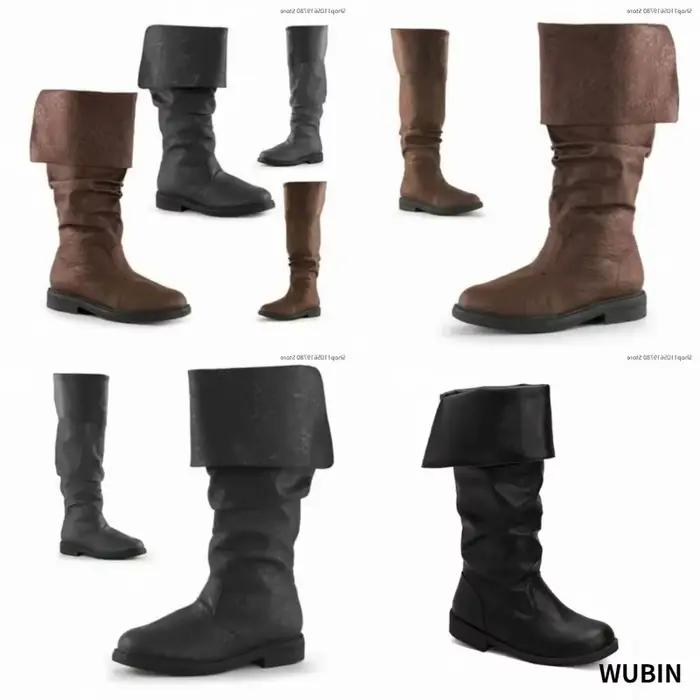 Bottes de cowboy médiévales unisexes rétro en similicuir, hauteur genou, pour cosplay, fête, jeu de rôle, accessoires de déguisement assortis