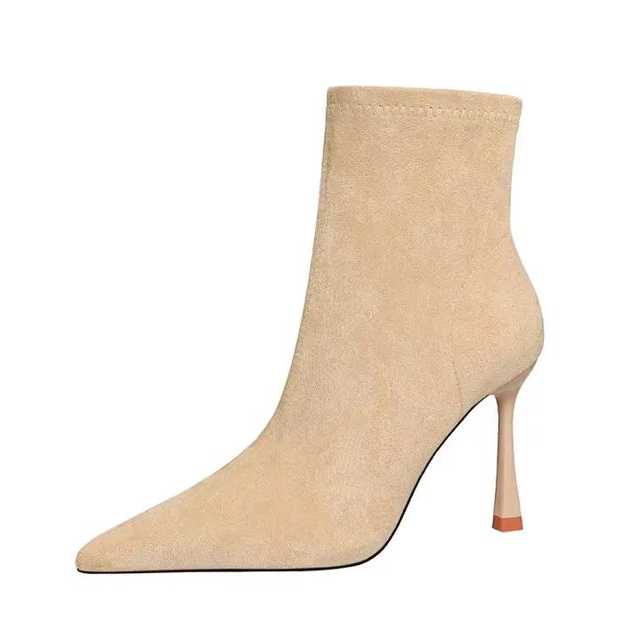 Bottes courtes de luxe pour femmes, élégantes, Style français, bout pointu, talon fin, coupe cintrée, fermeture éclair latérale, talon haut