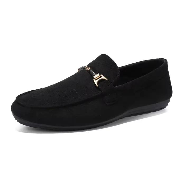Mocassins en daim bleu pour hommes, chaussures de conduite plates respirantes, mocassins souples à enfiler, chaussures décontractées en cuir faites à la main, printemps et été