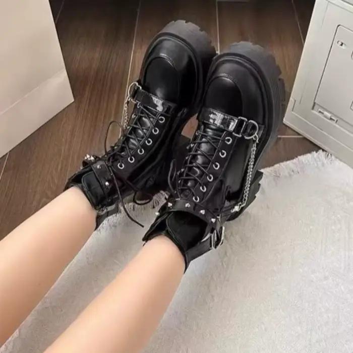 Bottines femme mode gothique plate-forme Botas britannique botte courte moto bottes pour femmes concepteur Rivet Punk