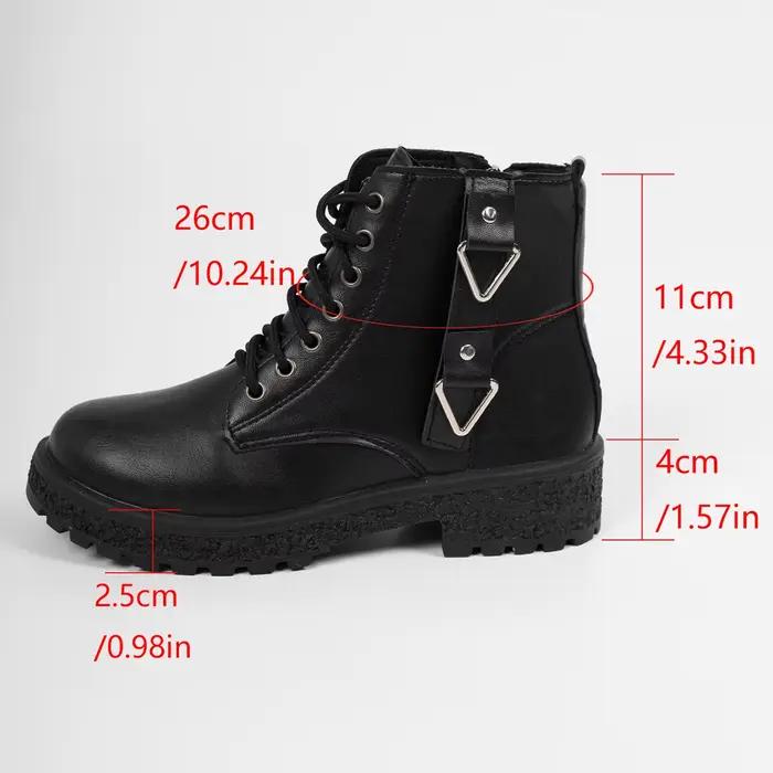 Bottes de combat noires à plateforme pour femmes, bottines d'hiver tendance avec boucle en cuir PU, bottes décontractées pour femmes grandes tailles, bottes de moto