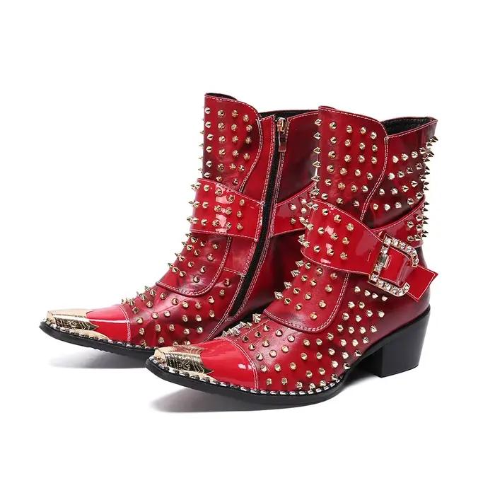 Bottes en cuir pointues à talons hauts pour hommes