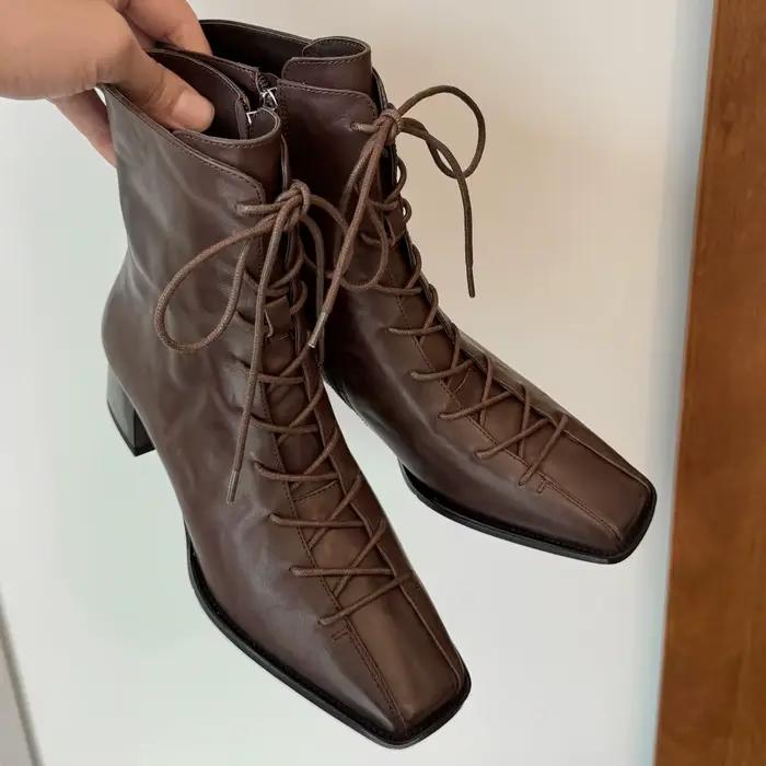 Bottines d'automne en cuir de vache pour femmes