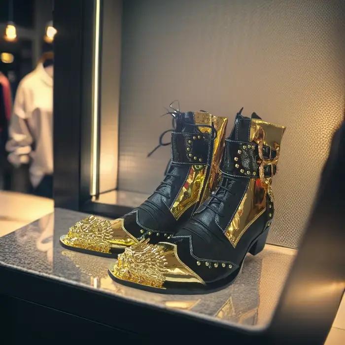 Printemps bottes pour hommes à talons hauts pointu Rivet boucle de ceinture en cuir véritable modèle passerelle luxe augmenter contact social bottes hautes