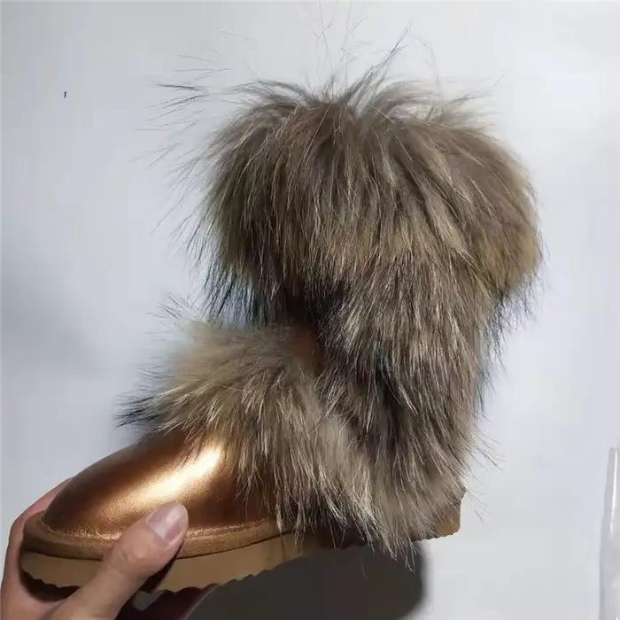 Nouveauté 2025 antidérapant fourrure de renard femme hiver bottes de neige chaussures pour femmes en cuir véritable