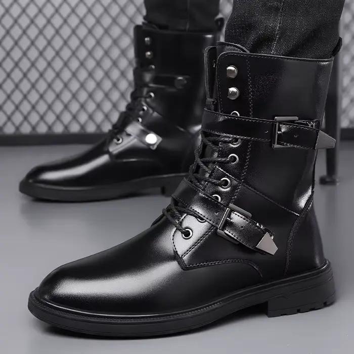 Bottes gothiques en cuir véritable pour hommes