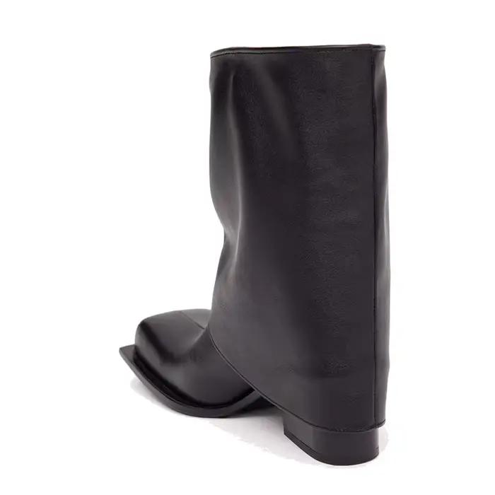 Bottes courtes noires et argentées à tête carrée pour femmes, chaussures de rinçage à talons optiques, nouvelle collection automne-hiver 2023, bottes modernes pour occasions spéciales