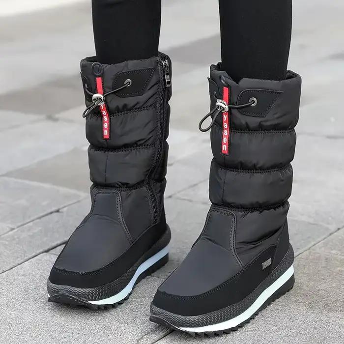 Mode chaud femmes botte femmes bottes de neige plate-forme bottes d'hiver imperméable bottes antidérapantes en peluche fourrure mi-mollet botte Botas Mujer