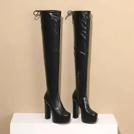 Bottes hautes à talons hauts épais pour femmes